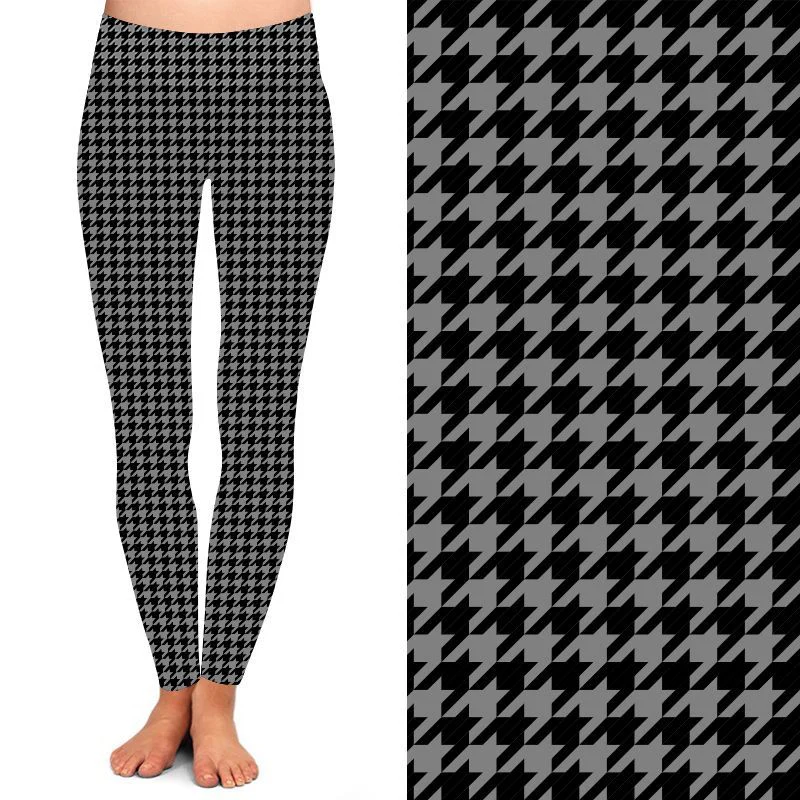 24/7 Full Length Leggings β Mono Houndstooth Halloween Pattern - Image 2