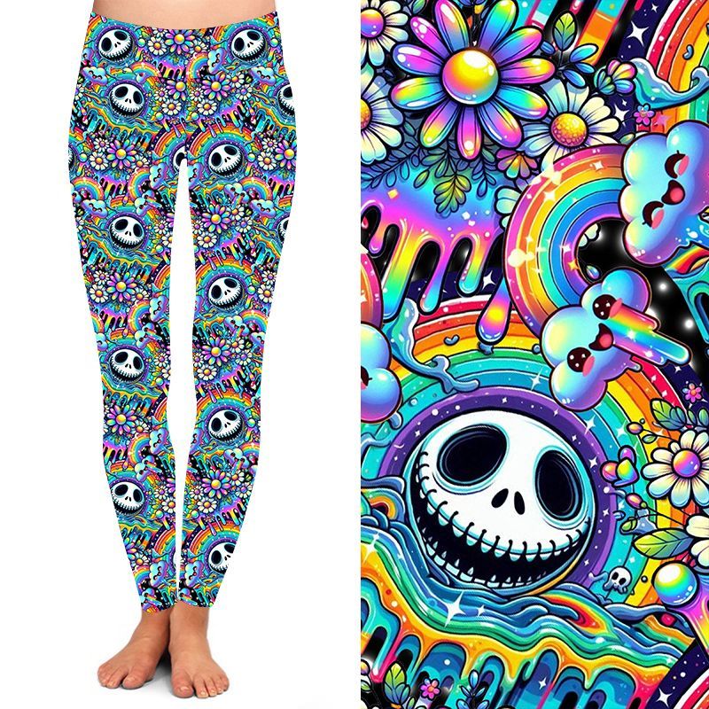 24/7 Full Length Leggings – Nightmare Crazy! Halloween Pattern - Image 2