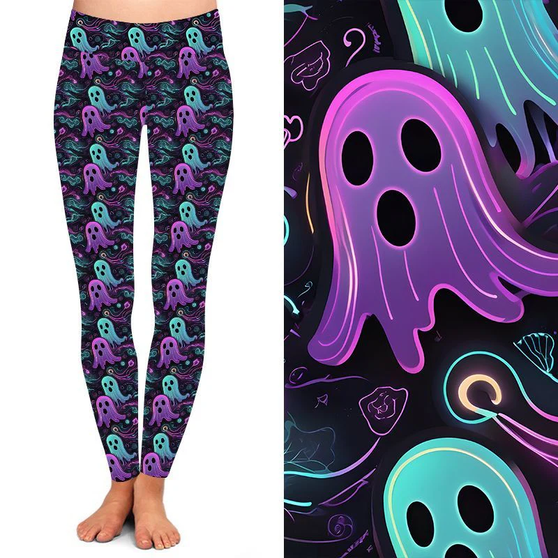24/7 Full Length Leggings – Ghostly Goings On Halloween Pattern - Image 2
