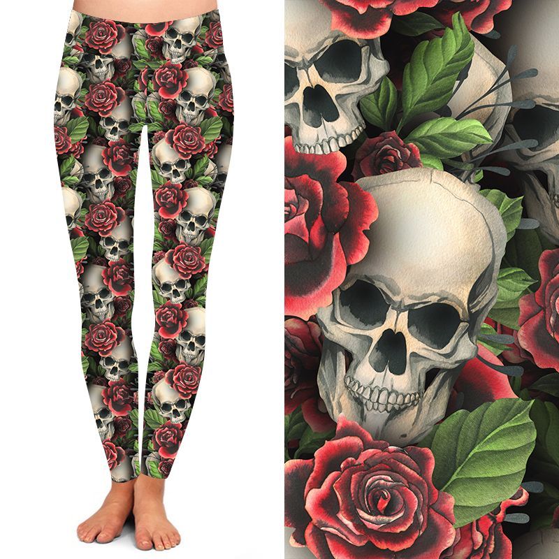 24/7 Full Length Leggings – Skull N Roses Pattern - Image 2