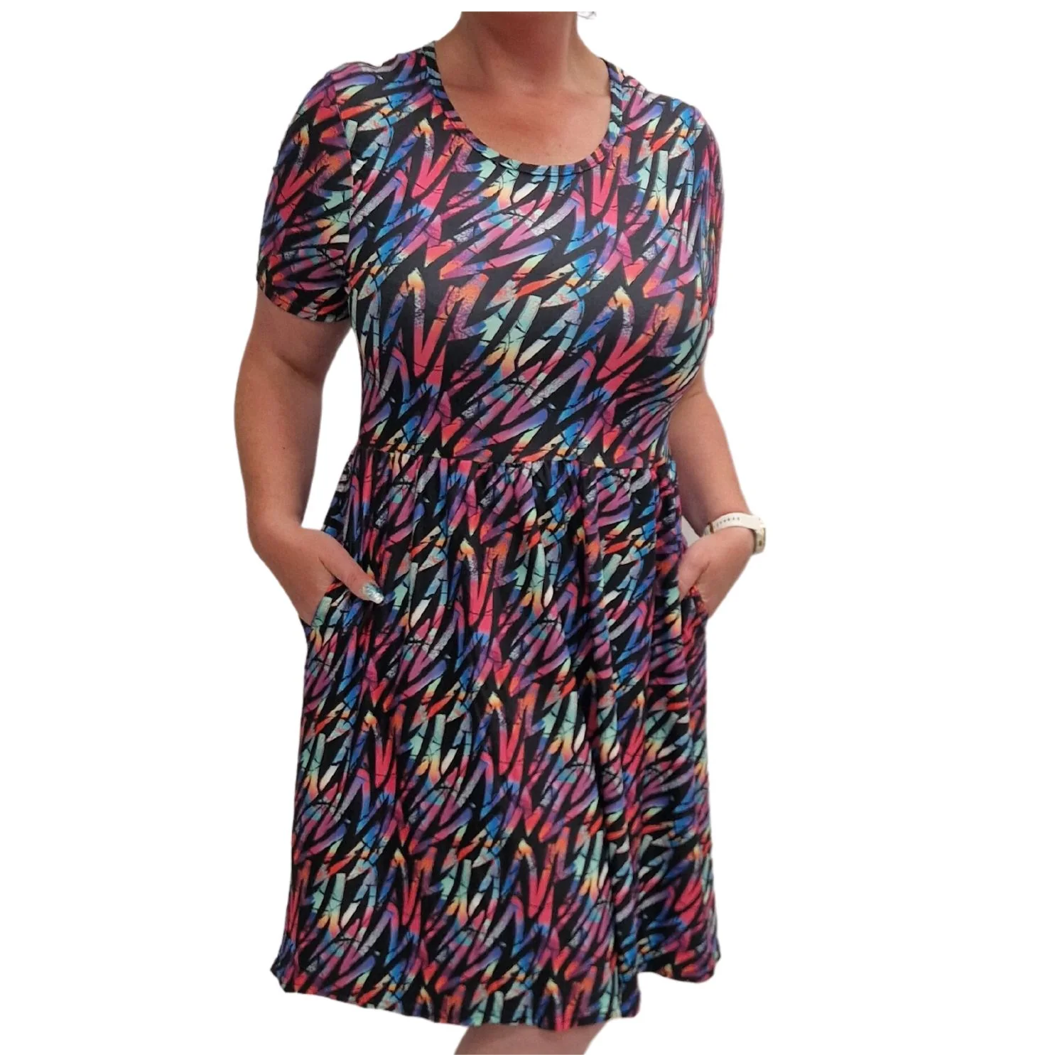 Rainbow Scribble Vintage Skater Dress - Image 2