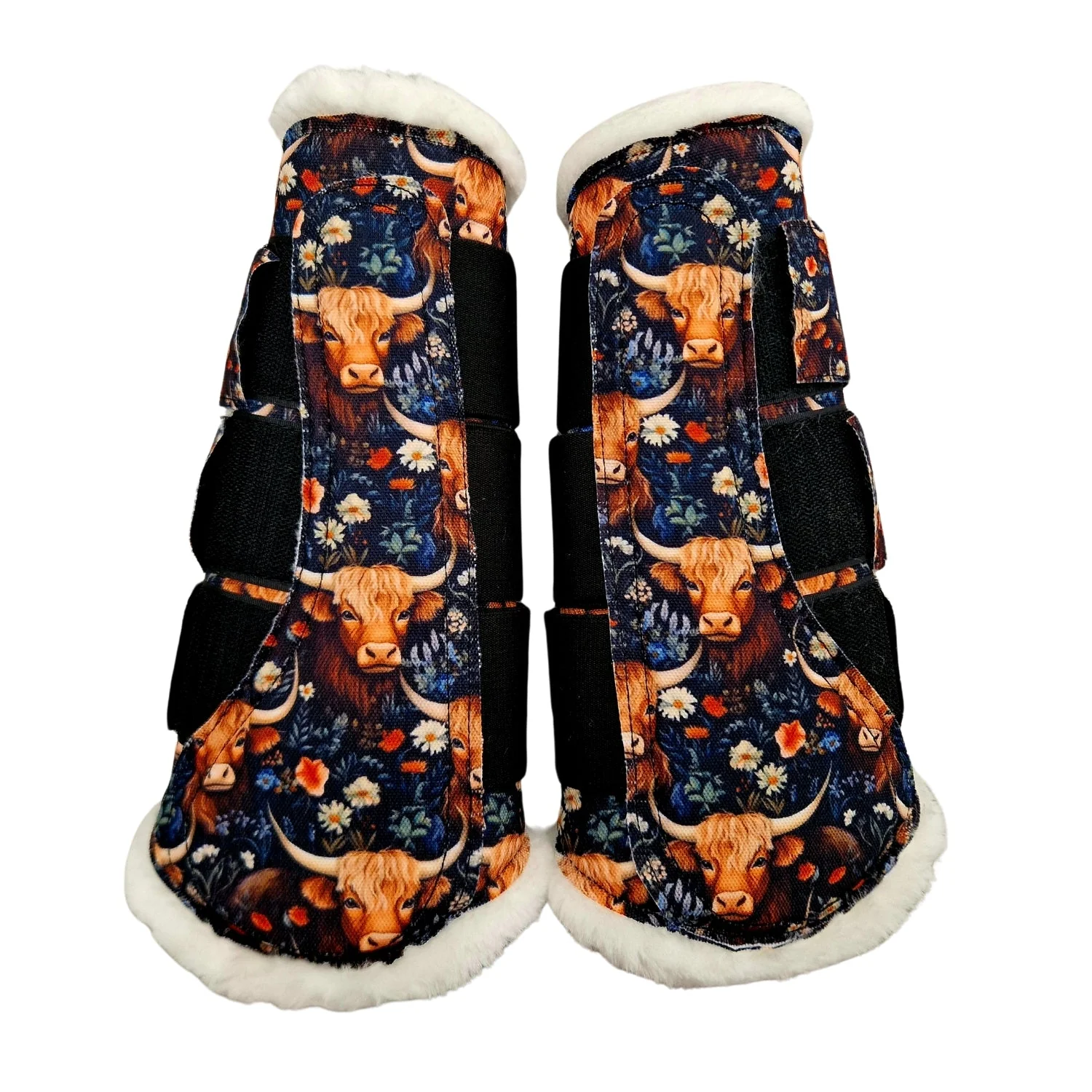 Matching Set Bundle! Saddle Pad, Fly Veil & Brushing Boots - Highland Cow - Image 3