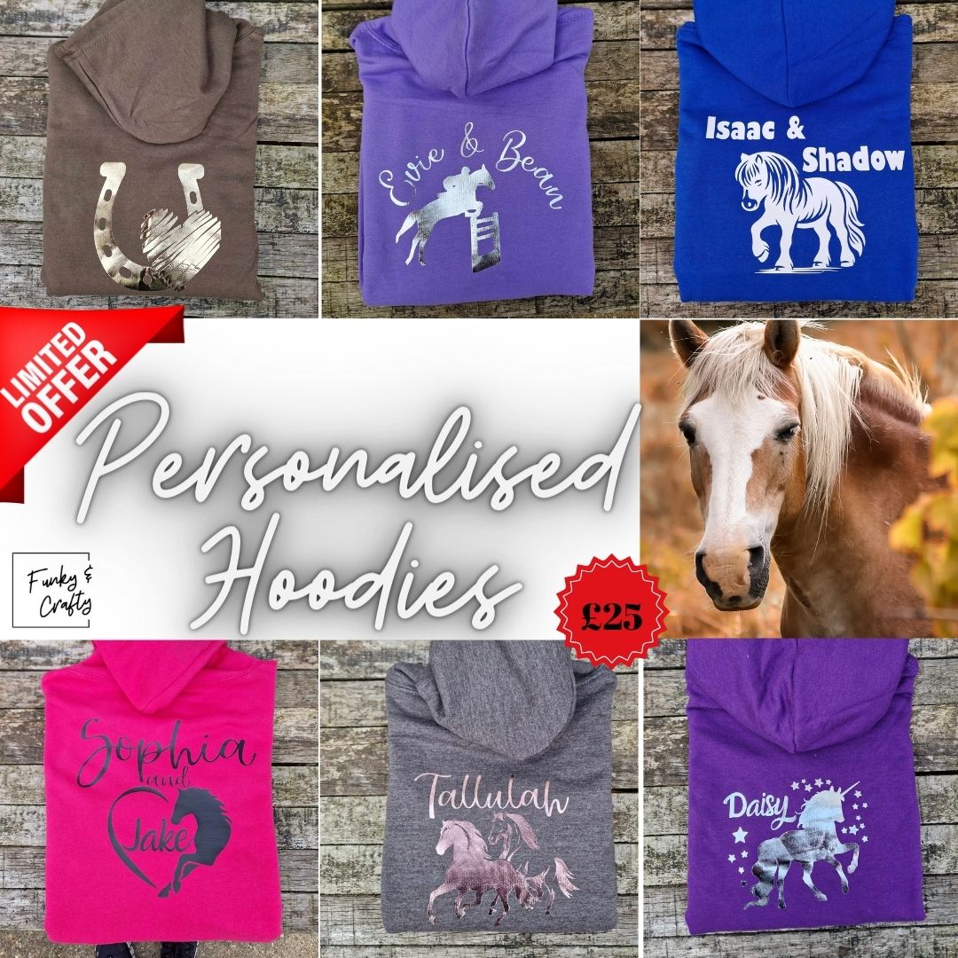 Personalised Equestrian Hoodie Kids - Horse Shoe & Heart Design - Image 8